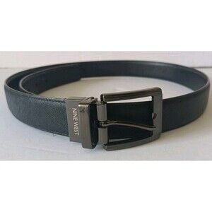 Nine West Reversible Belt Size Large 34-36 Black Textured Faux Leather 1.5" Wide